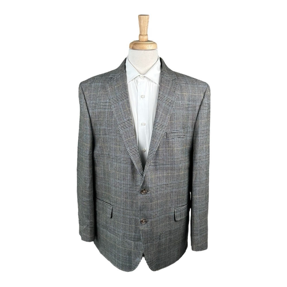 Brooks Brothers Regent Gray Black Blue Puppy tooth Check Lambswool Blazer Sz 48R